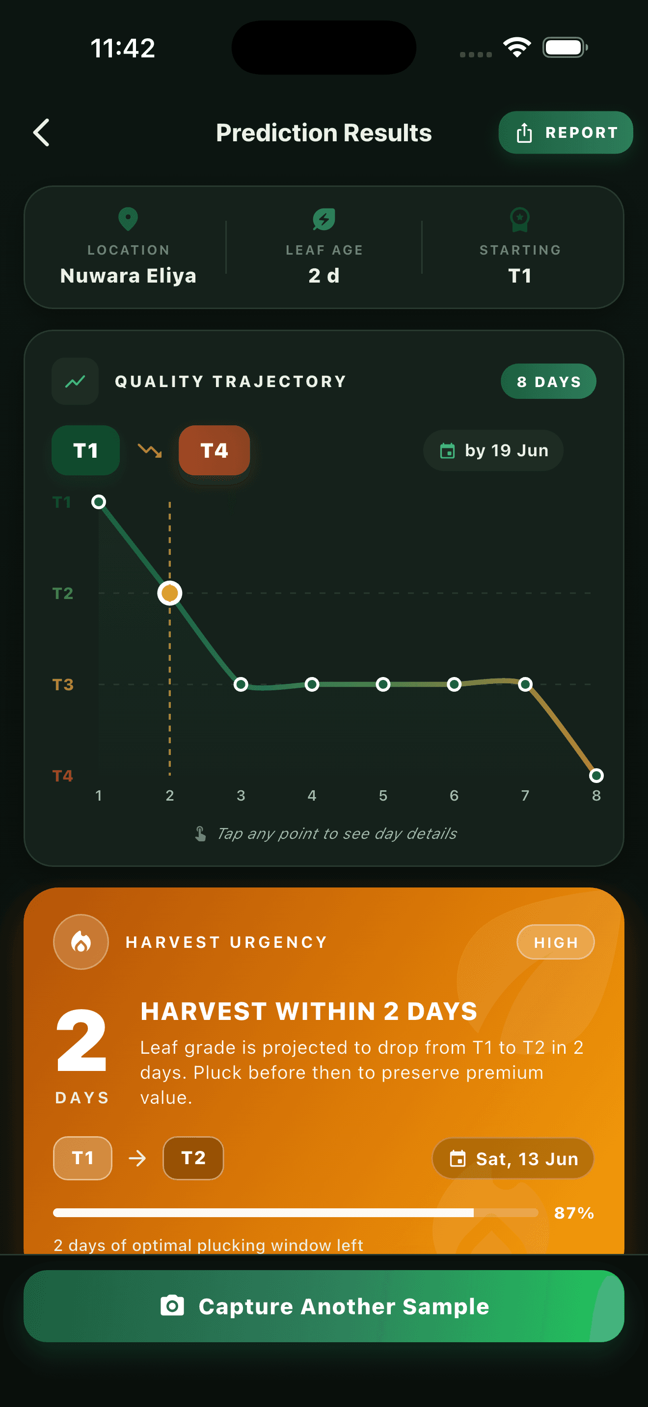 TeaOptima app - grading result screen