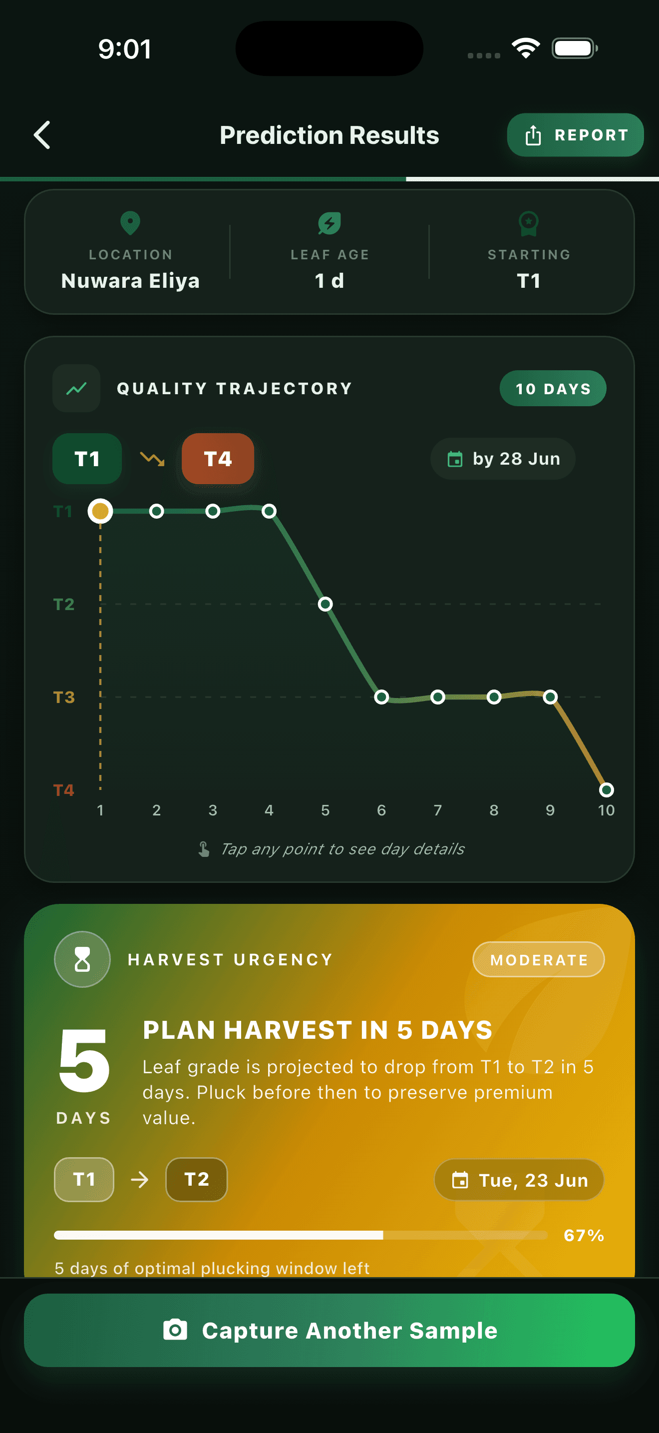 TeaOptima app - Watch quality fade